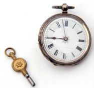 Last quarter of 19th century Continental white metal cased fob watch with key wind, blued steel