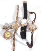 Mixed Lot: three wrist watches and a pocket watch, one watch a gold plated Ladies Omega with 9ct