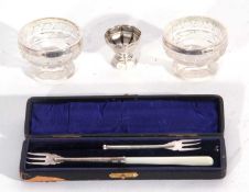 Mixed Lot: cased pair of small pickle forks with mother of pearl handles (one missing), Birmingham