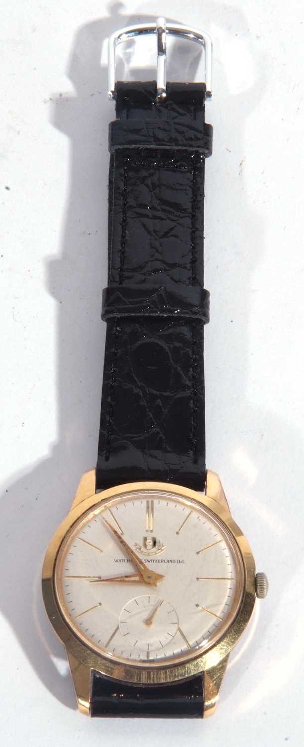 Watches of Switzerland yellow metal gents watch, with a white dial with subsidiary second dial,
