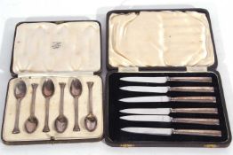 Cased set of six Edward VIII coffee spoons with reeded stems and capital finials, London 1936,