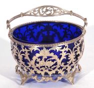 Edward VII ornate pierced and engraved sugar basket frame featuring lattice work, floral and