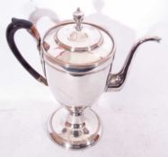 Large Georgian silver plated coffee pot of urn shape, engraved reeded detail with a pull off lid and