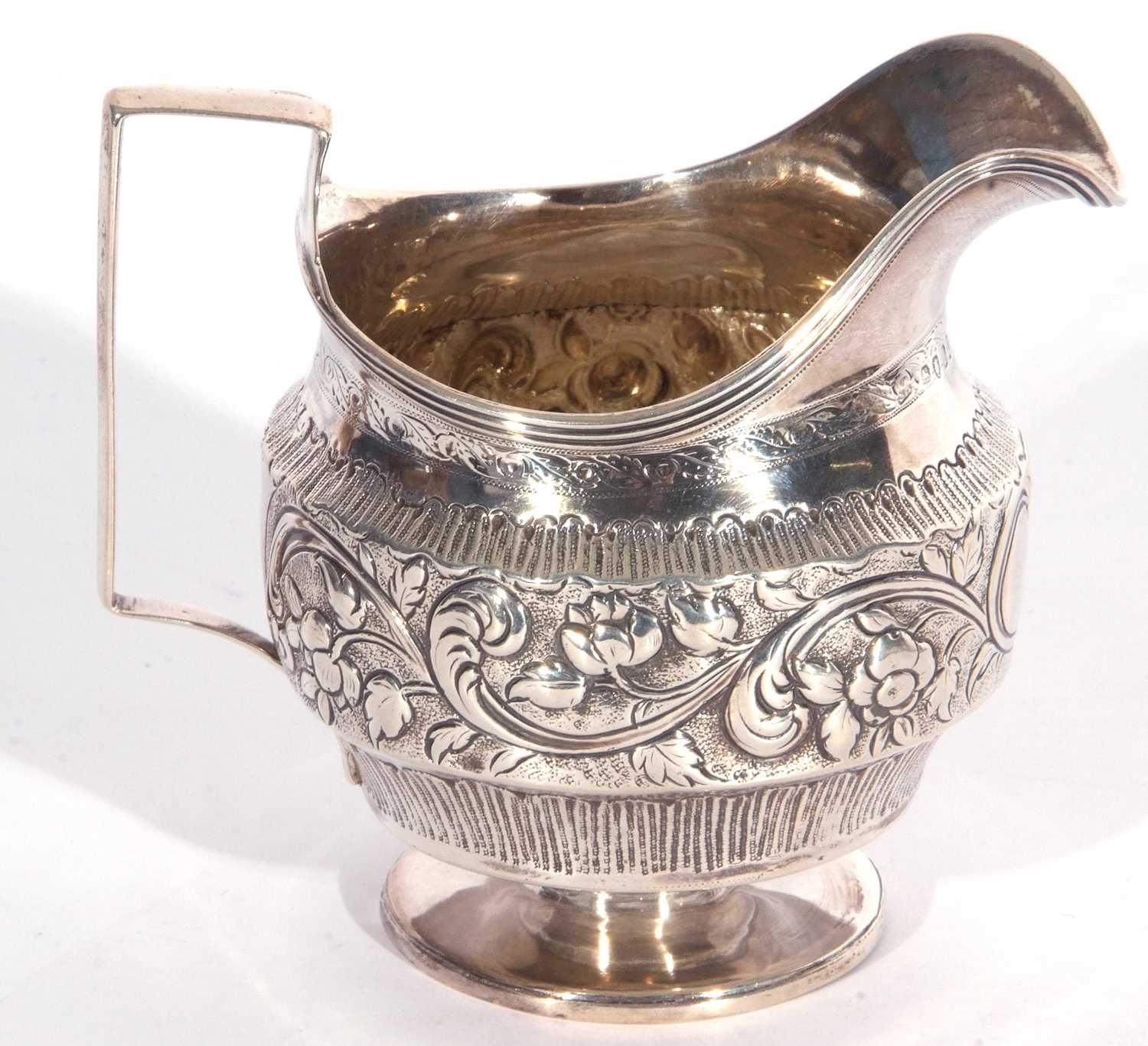 George III large baluster cream jug with reeded rim and angular handle, plain circular foot, later - Image 4 of 5
