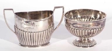 Mixed Lot: a late Victorian small oval two-handled sugar bowl with half fluted decoration, 13cm