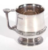 George V Celtic designed half pint tankard with stylised handle and raised body band, lightly