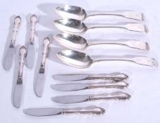 Mixed Lot: four Victorian silver Fiddle pattern table spoons, various dates and makers, 298gms,