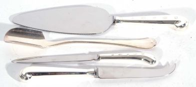 Mixed Lot: group of three modern hallmarked silver pistol handled items including cake slice, cheese