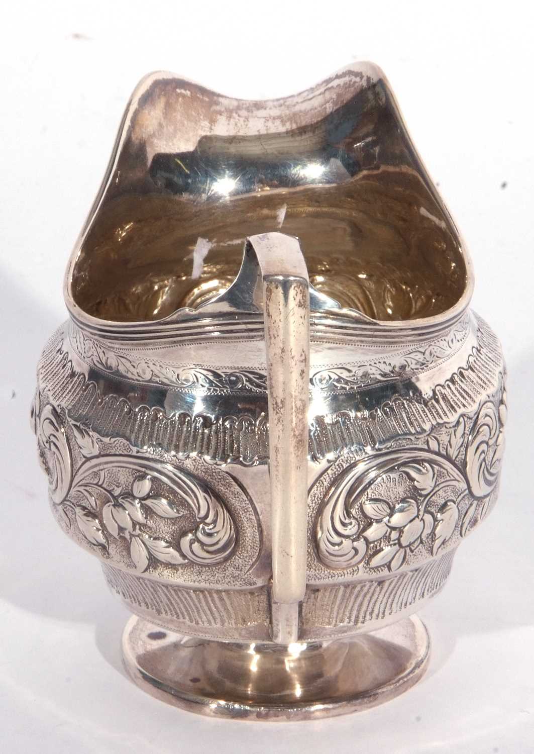 George III large baluster cream jug with reeded rim and angular handle, plain circular foot, later - Image 3 of 5