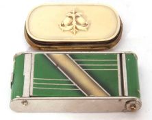 Mixed Lot: Art Deco style metal cigarette case with green decoration and spring loaded lid, together