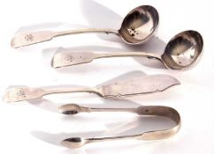 Mixed Lot: pair of Victorian Fiddle pattern sauce ladles with oval bowls, London 1885 by The