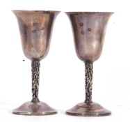 Pair of Elizabeth II Masonic presentation goblets in modernist style, having bell shaped bowls,