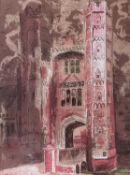 British School, Oxburgh Hall Gatehouse, coloured print, contemporary frame, glazed.