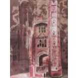 British School, Oxburgh Hall Gatehouse, coloured print, contemporary frame, glazed.