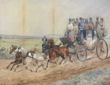 British school, 19th Century, London stagecoach, watercolour, framed and glazed
