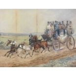 British school, 19th Century, London stagecoach, watercolour, framed and glazed