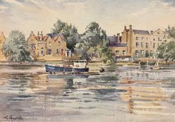 M.Houghton (British, contemporary) A study of river scene, watercolour, mounted, unframed.