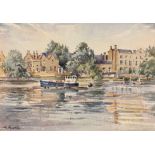 M.Houghton (British, contemporary) A study of river scene, watercolour, mounted, unframed.