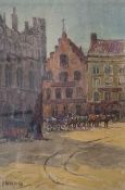 Charles Hannaford (British, 20th century), "Corner of The Grand Place Bruges" (central market