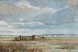 Roy Turley (British,contemporary) "Marsh Gate", watercolour and wash, signed, framed and glazed.