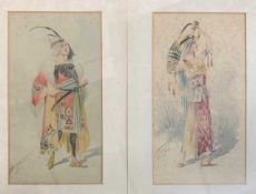 British School, Early 20th Century, Pair of theatrical costume studies, watercolour, framed and