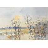 Ronald Crampton (British, 20th century), "Winter Light, Hoveton Fen, Norfolk", watercolour,