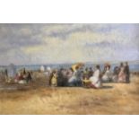 In the manner of Eugene Boudin (French, 19th century), Beach at Trouville, oil on board, unsigned,