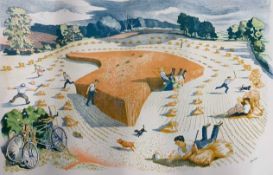 John Nash (British 20th Century), 'Harvesting', and a further example of a lady sleeping by a