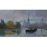 Jacques Huet (French, 20th Century), "Pont de Rouen", oil on canvas, signed, framed.