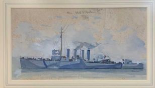 Charles Cundall RA RWS (British,19th century) HMS Bath, gouache and pencil, framed and glazed.