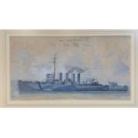 Charles Cundall RA RWS (British,19th century) HMS Bath, gouache and pencil, framed and glazed.