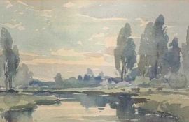 Albert Charles Ribbans (British, 1903-1967), River scene, possibly river Gipping or Deben,