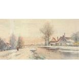 British School (20th century), A winter landscape by the river, signed "L.Hammond", dated "26",