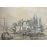 Continental school, 20th century, "La Chateau Sur Seine", A pair of pencil studies, indistinctly