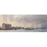 British school, An unidentifiable port / Industrial scene, watercolour and wash, inditinctly signed,