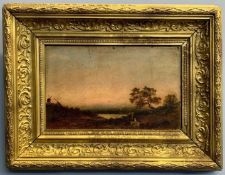 Manner of Jacobus Theodorus Abels (Dutch 19th Century), Landscape with staffage, oil on board,