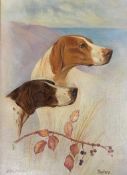 H.Hawthorn (Brtiish, 20th century), "Pointers", oil on canvas, signed, framed.