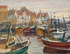 Julian Barrow (British, 20th / early 21st century), "Montrose Harbour, Scotland", oil on canvas,