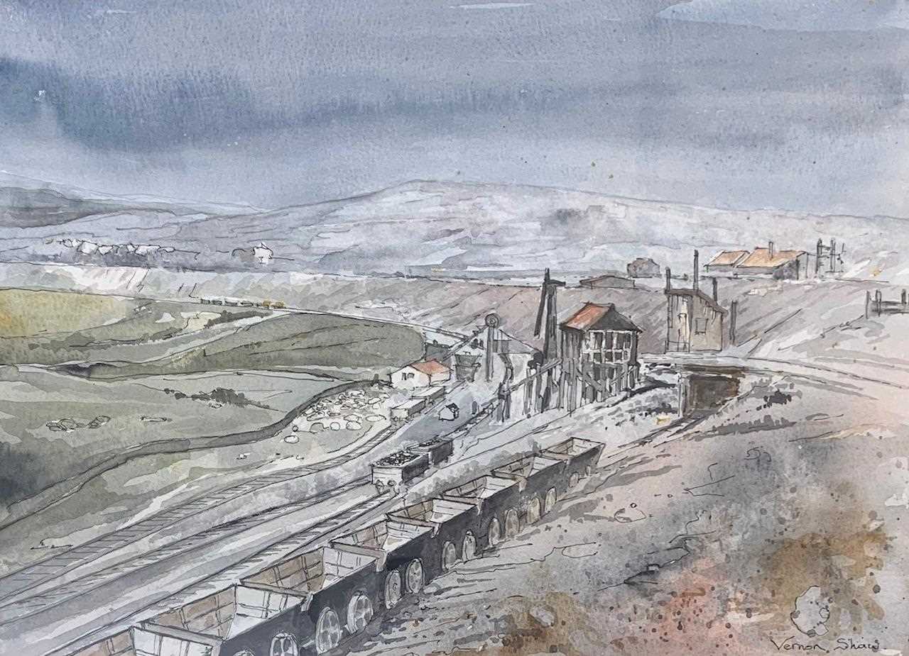 Vernon Shaw (British, contemporary), 'Rosedale Mines, York' watercolour and ink, signed, 9.