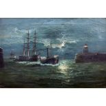 Frederick Haynes (British,19th century) Shipping scene at night, oil on canvas, signed, framed.