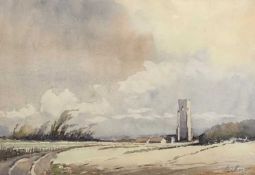 John Douglas Hosea (British, 20th century) "Near Corton", watercolour, signed, framed and glazed.