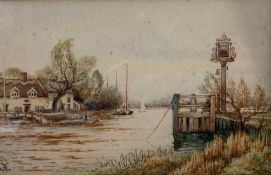 William Robert Wyer (British, 20th century), Pull's Ferry, watercolour, initialed, framed and