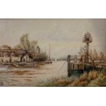 William Robert Wyer (British, 20th century), Pull's Ferry, watercolour, initialed, framed and