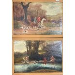 British School, 20th century, A pair of hunting scenes, oil canvas, indistinctly signed, framed.
