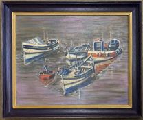 John Dobson (British, contemporary),'Staithes Fishing Boats', oil on board, 15x19ins, signed,