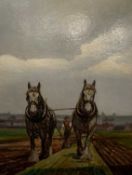 Geoffrey Mortimer (British, 20th century), Ploughing scene, oil on board, signed,15.5x12ins, framed