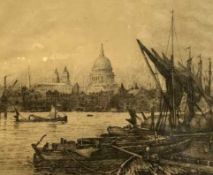 After Charles Edward Holloway (British, 19th century) St Paul's from The Thames, with working