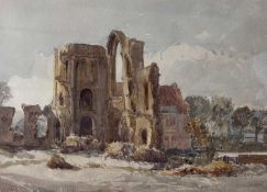 Attributed to Joseph Barker (1806-1875), Lanscape with church ruins, pencil, watercolourQty: 1