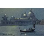 Dennis Pannett (British, contemporary), "Moonlight by the Salute", watercolour and wash, signed,