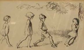 British School, 20th Century, pencil sketch, 'What's The Time Mr Wolf', unsigned, framed and